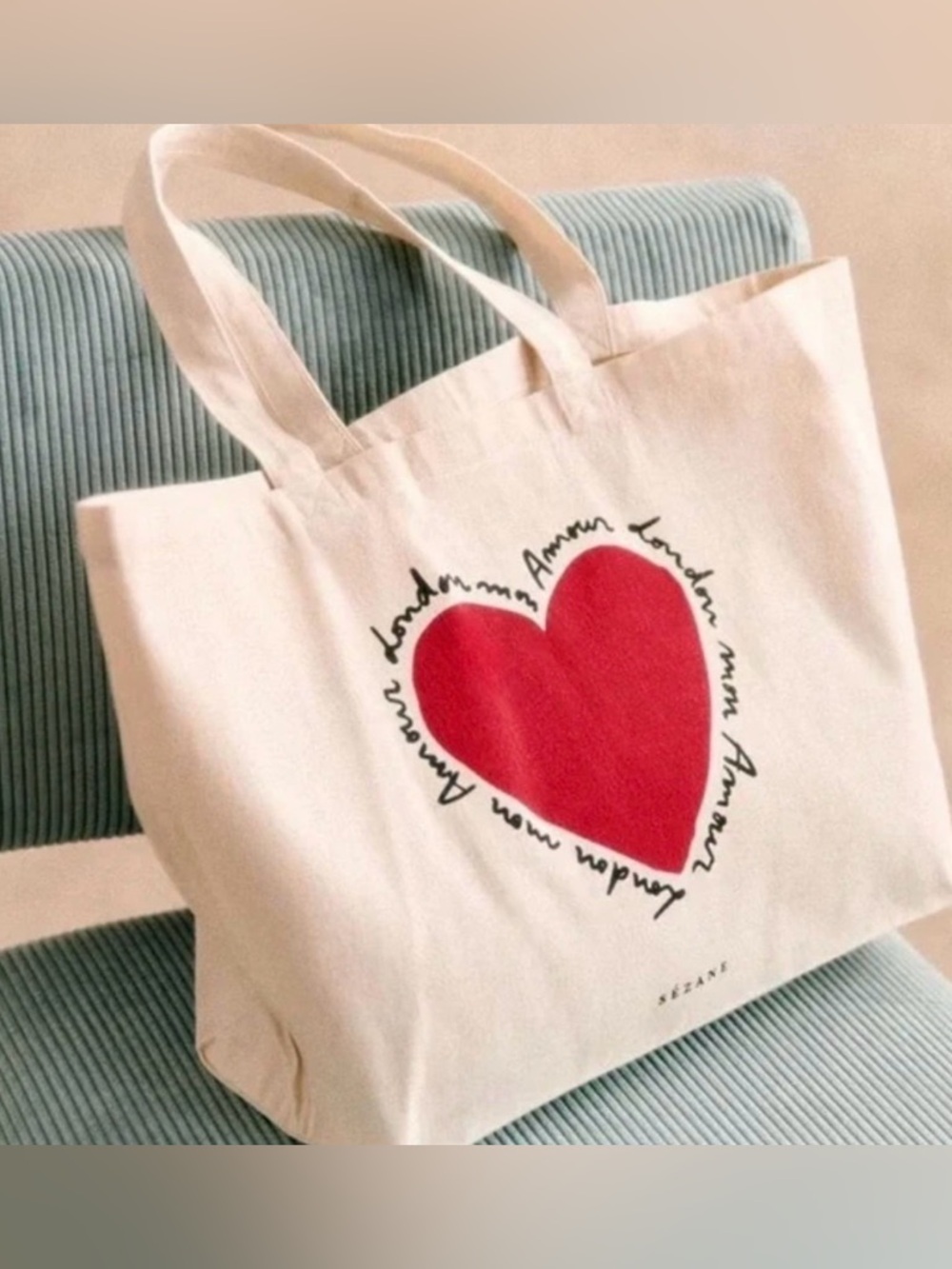 Sézane Canvas Tote with Red Heart
